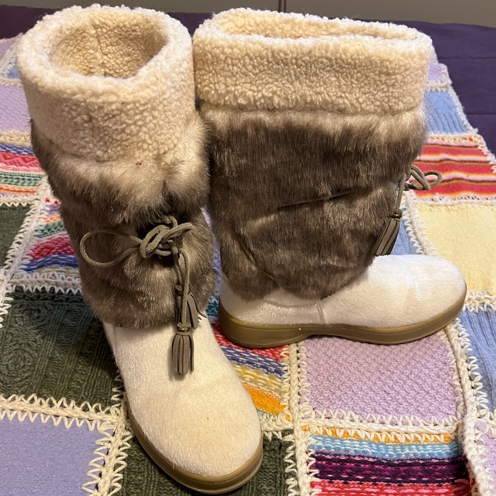 L.L. Bean Faux Fur White & Brown Winter Boots